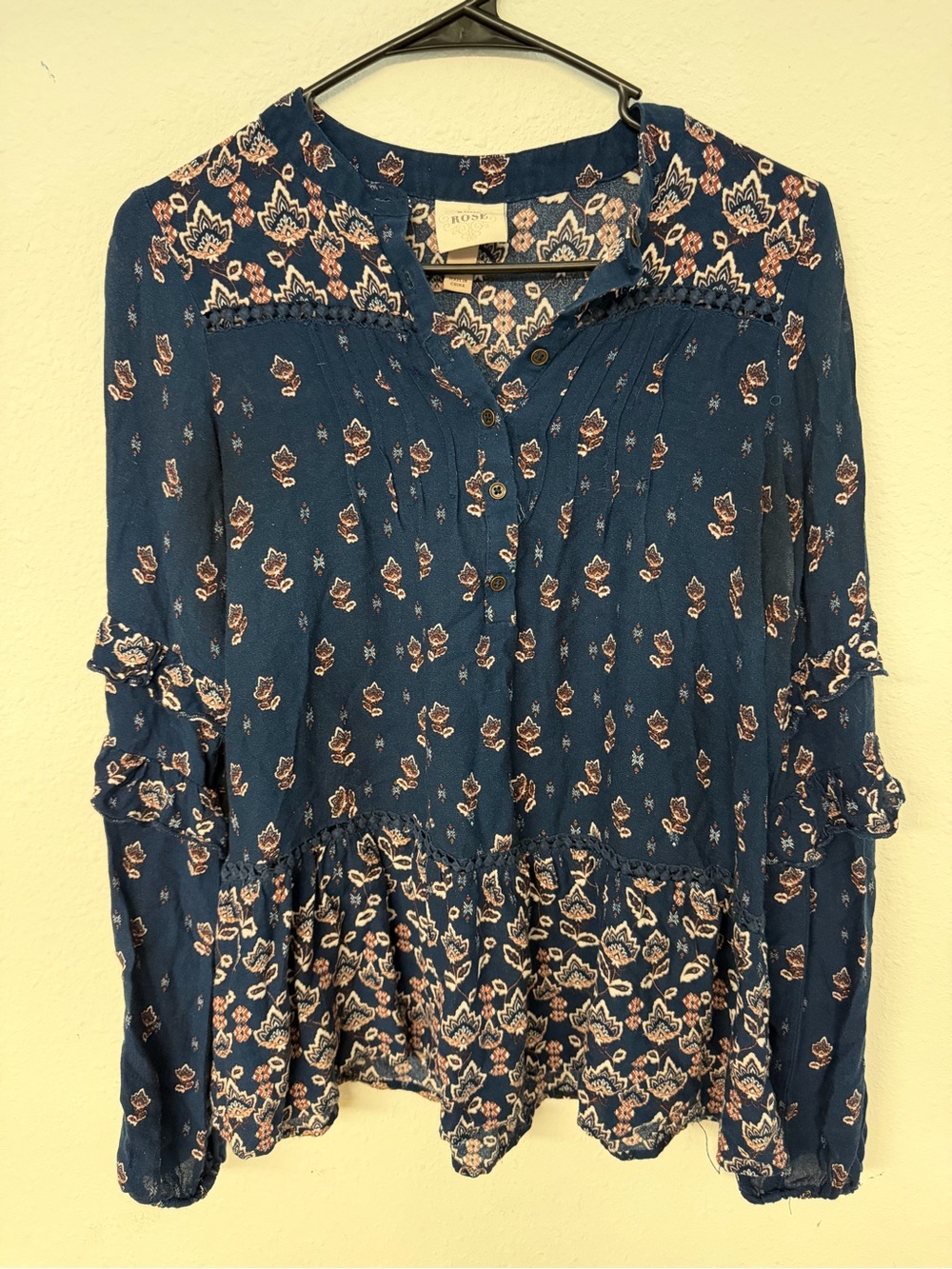 Knox Rose Navy Blue Floral Peasant Tunic